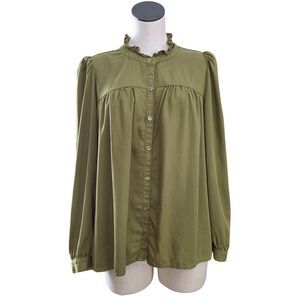 Dear John L Green apple Kylie Shirt Ruffle Neckline Western Career Simple